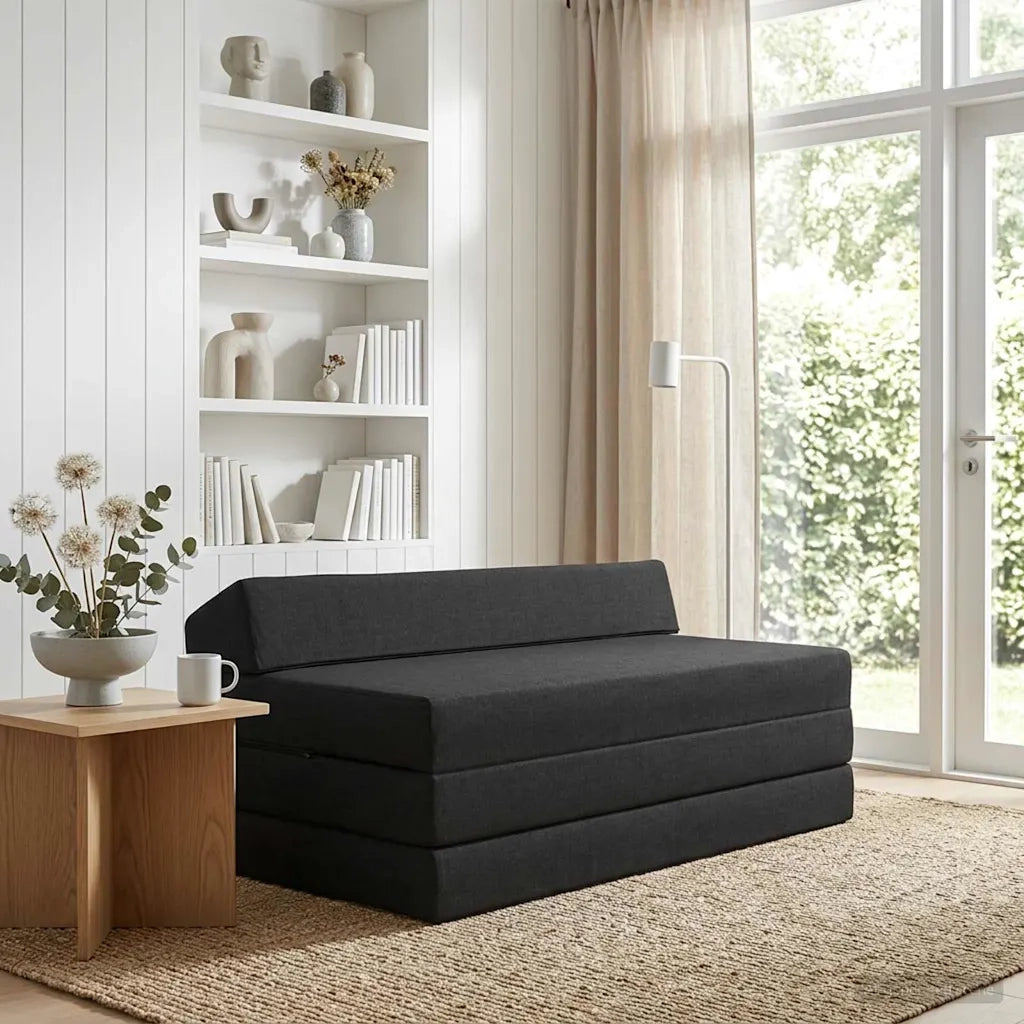 Divano Letto Pieghevole Nero 120 x 60 x 49 cm Tessuto