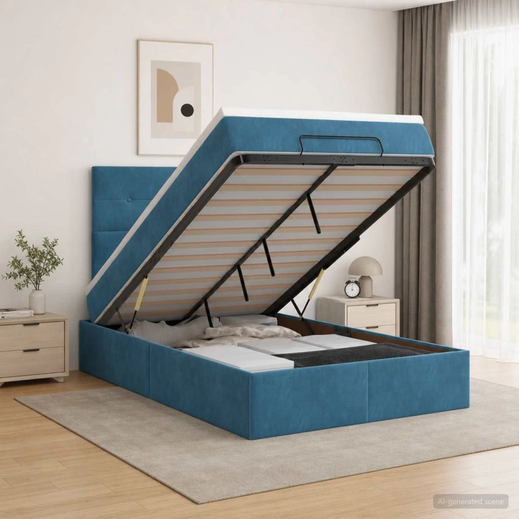 Letto Ottomano con Materasso e LED Blu scuro 120 x 190 cm 3458293