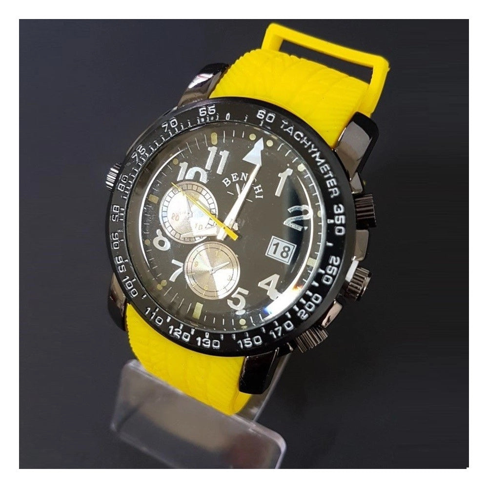 Trade Shop - Orologio Da Polso Benchi D9652a Uomo Analogico Quarzo Sportivo Casual Giallo -