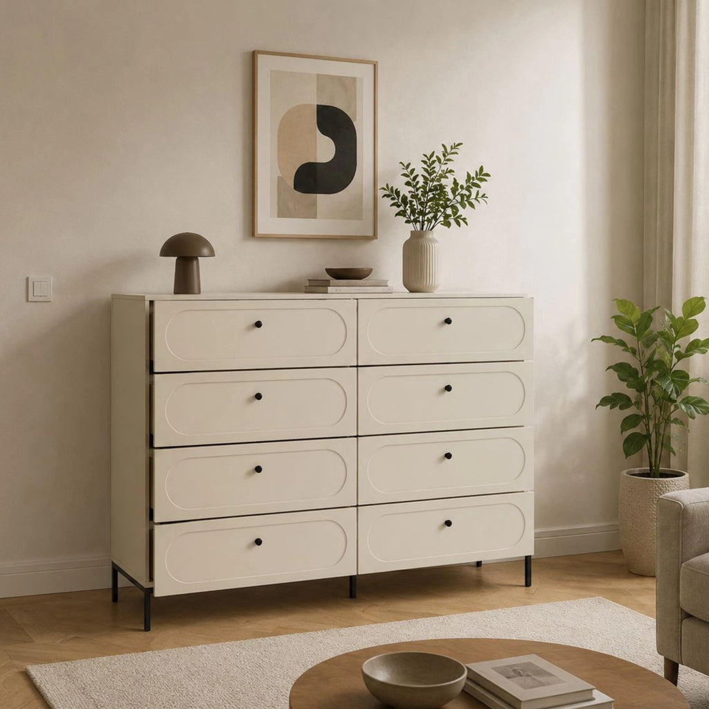 Laniva, Cassettiera 4 Cassetti, 150x40x116h cm Beige Cashmere