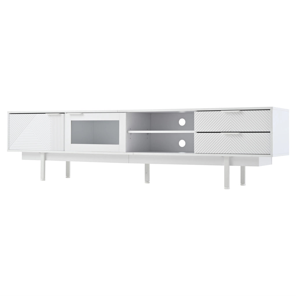 Mobile TV con 2 Ante e 2 Cassetti; Anta in Vetro Temperato; Stile Moderno; 200??40??50;5 cm; in Truciolare; Bianco
