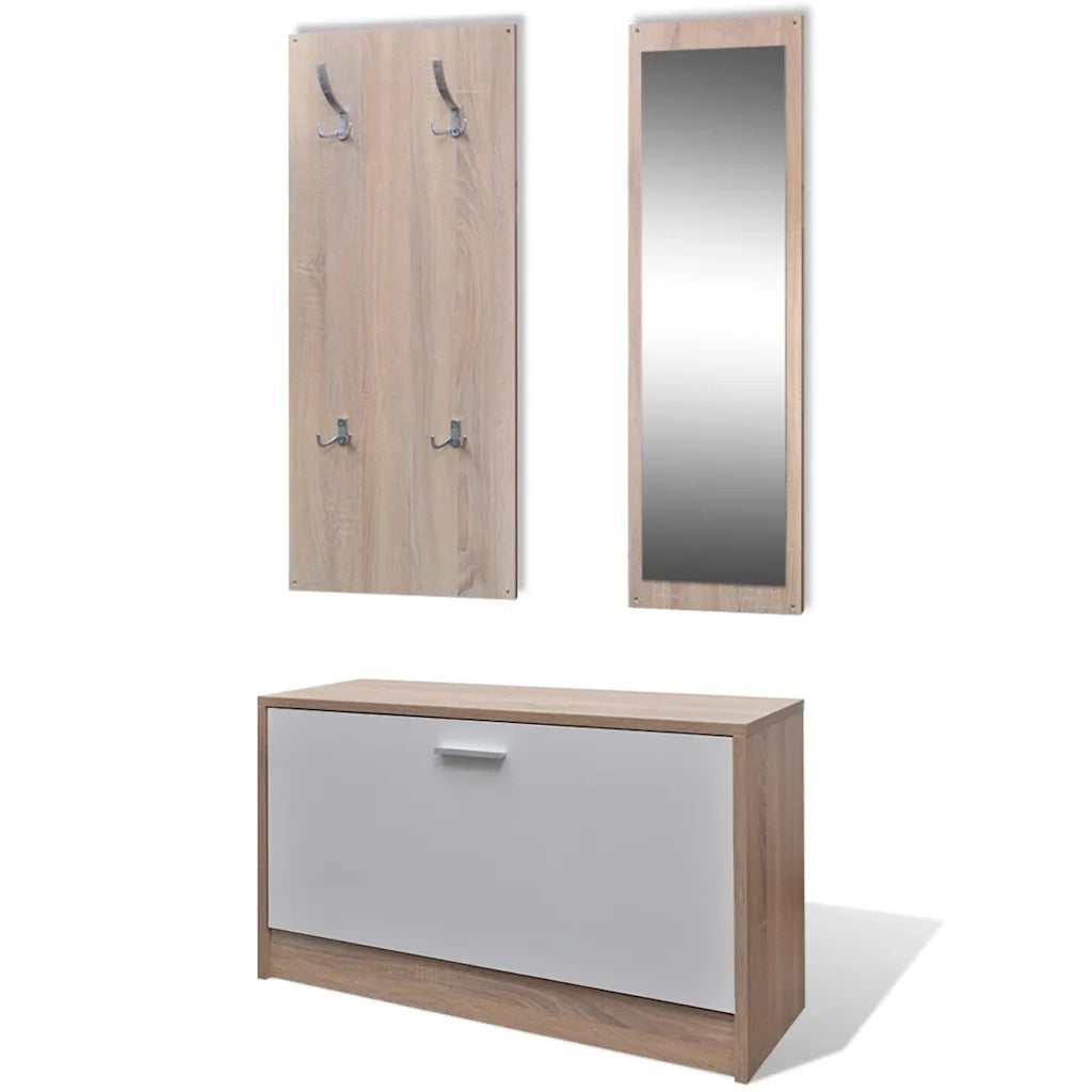 Scarpiera in Legno Set 3 in 1 Rovere e Bianco 241246