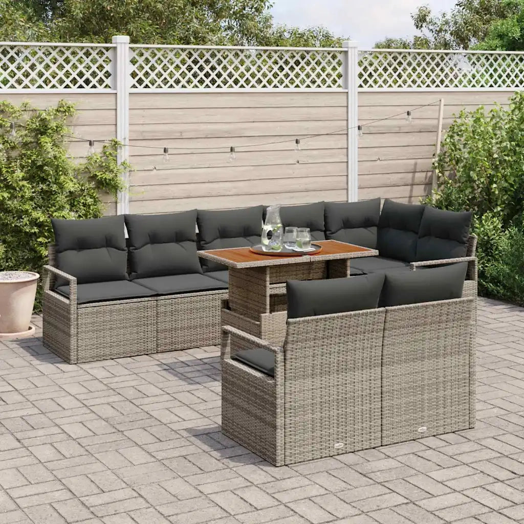 Set Divano da Giardino con cuscino 9 pcs Grigio e Marrone 3349726