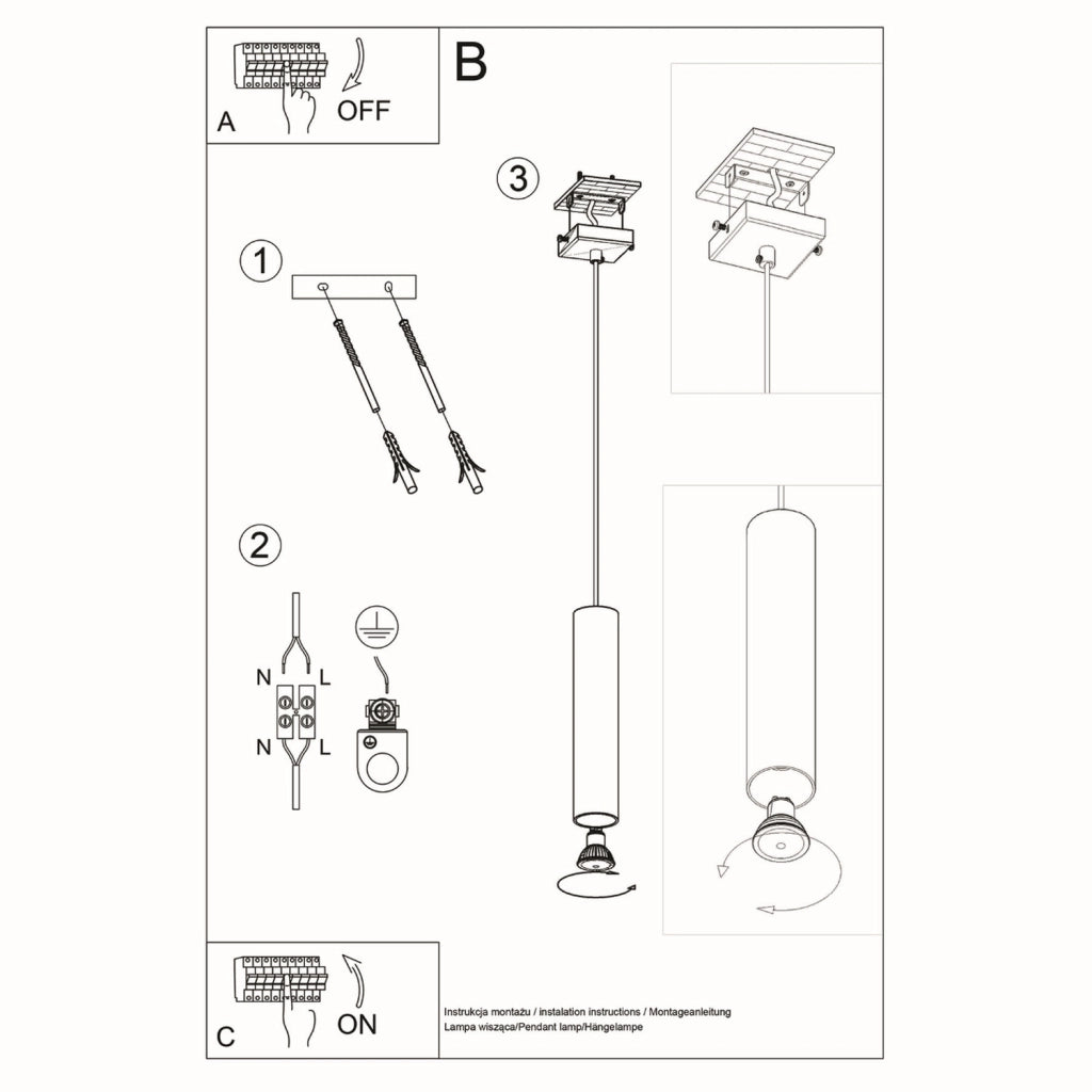 Lampada a sospensione CASANO 1 Pure Lume nero/legno GU10
