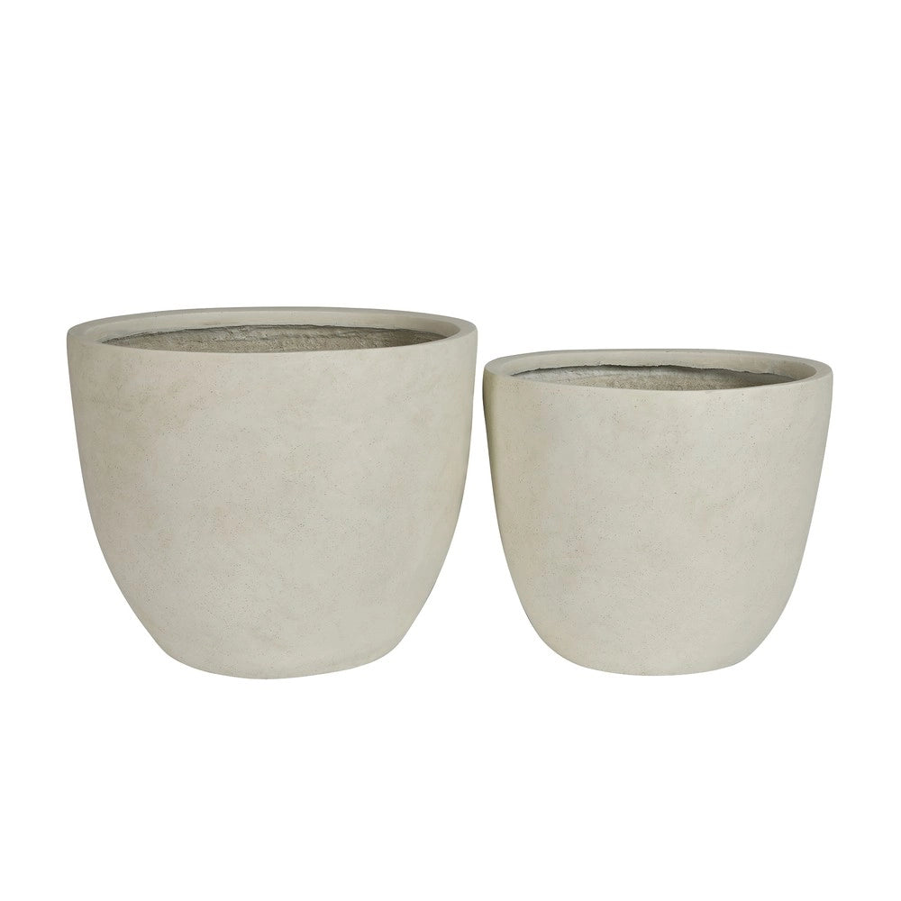 Set 2 Vasi da Giardino in Cemento Rustico con Fori di Drenaggio ¨C Xylo ¨C Bianco, 38x32 cm & 45x37 cm