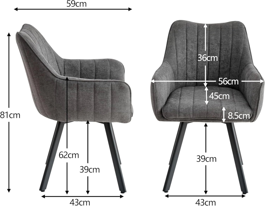 GrandCA HOME Set di 6 Sedie da Pranzo Girevoli, Sedie Imbottite Girevoli a 360°, Poltrone in Lino, Gambe in Metallo, Sedie da Cucina, Adatte per Sale da Pranzo, Cucine e Soggiorni, Grigio Scuro