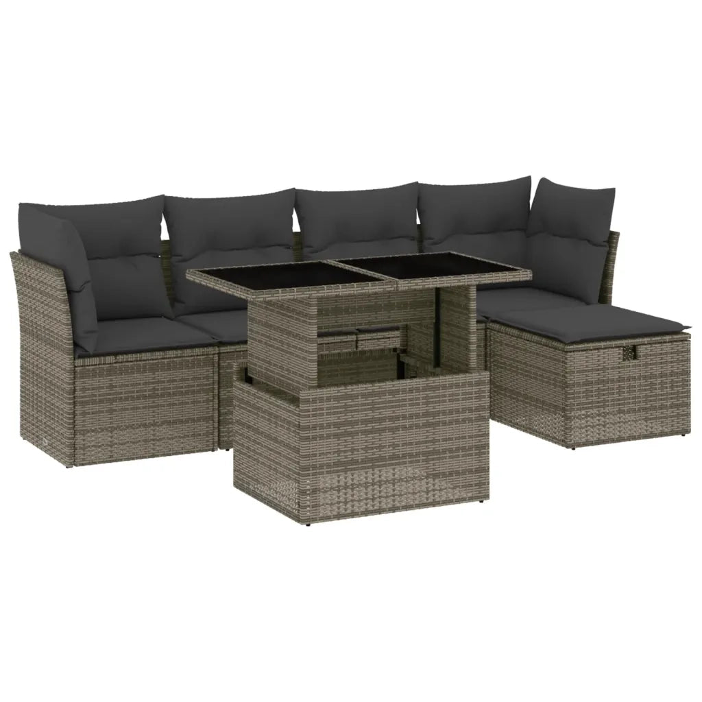 Set Divano da Giardino 6 pz con Cuscini Grigio in Polyrattan