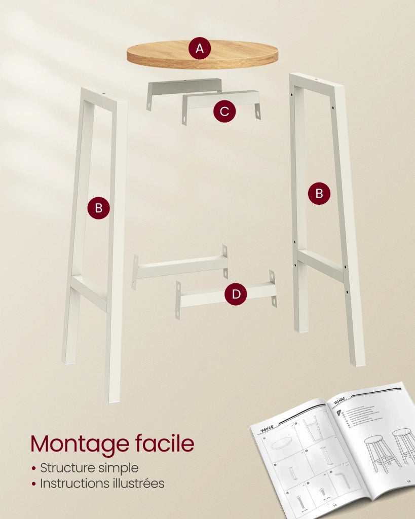 Set di 4 sgabelli alti da bar sedie da cucina struttura in acciaio altezza 65 cm montaggio facile stile industriale bianco 12_0007763
