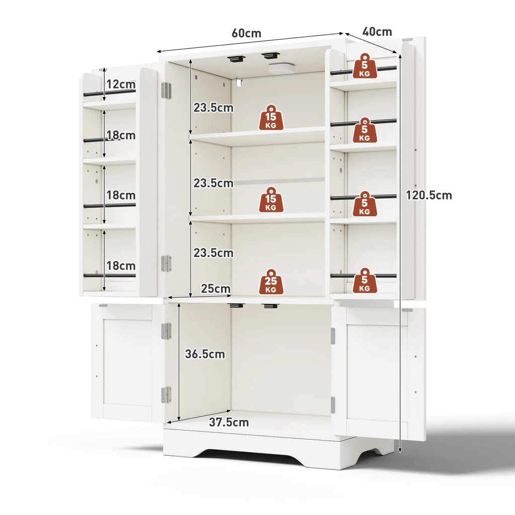 ARMADIO Alto 120x60x40 cm MDF Bianco con luce LED sensore