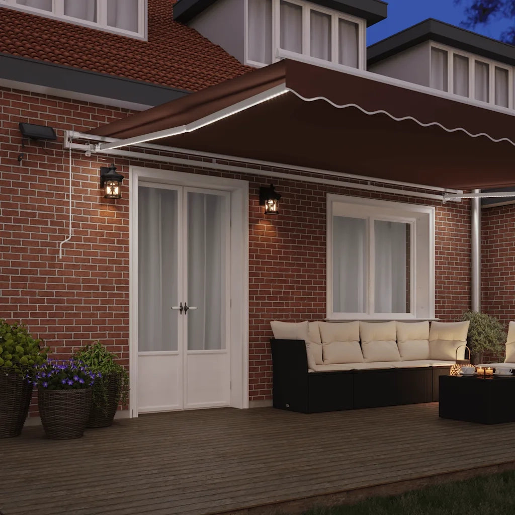 Tenda da Sole Retrattile Manuale con LED Marrone 500x300 cm 3215383
