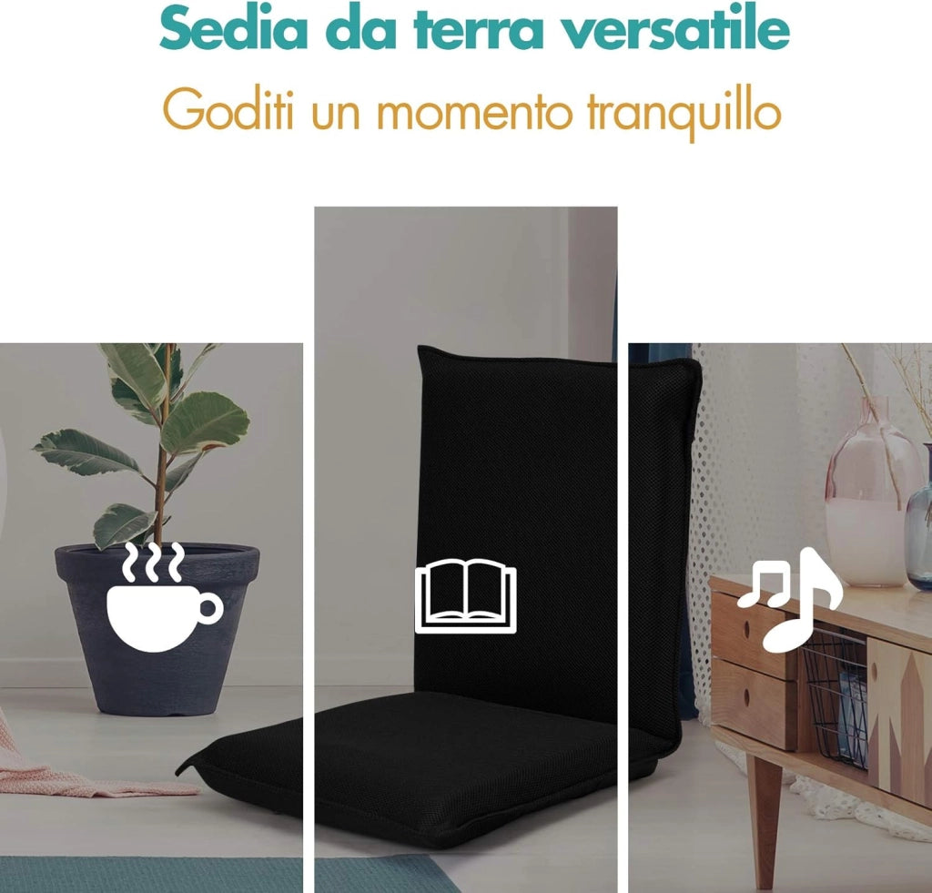 Sedia da Pavimento Poltrona da Terra, Sedia Reclinabile Imbottita, per Salotto Camera da Letto e Studio (Nero)