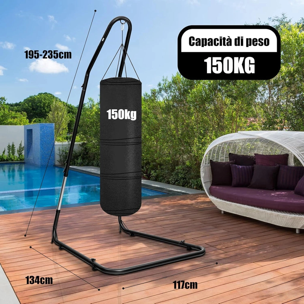 Sostegno per Sedia Sospesa Regolabile, Struttura Resistente con Gancio di Sicurezza, Carico Fino 150KG, Cuscinetti Antiscivolo, Perfetto per Camera da Letto, Patio, Cortile, Piscina, Veranda