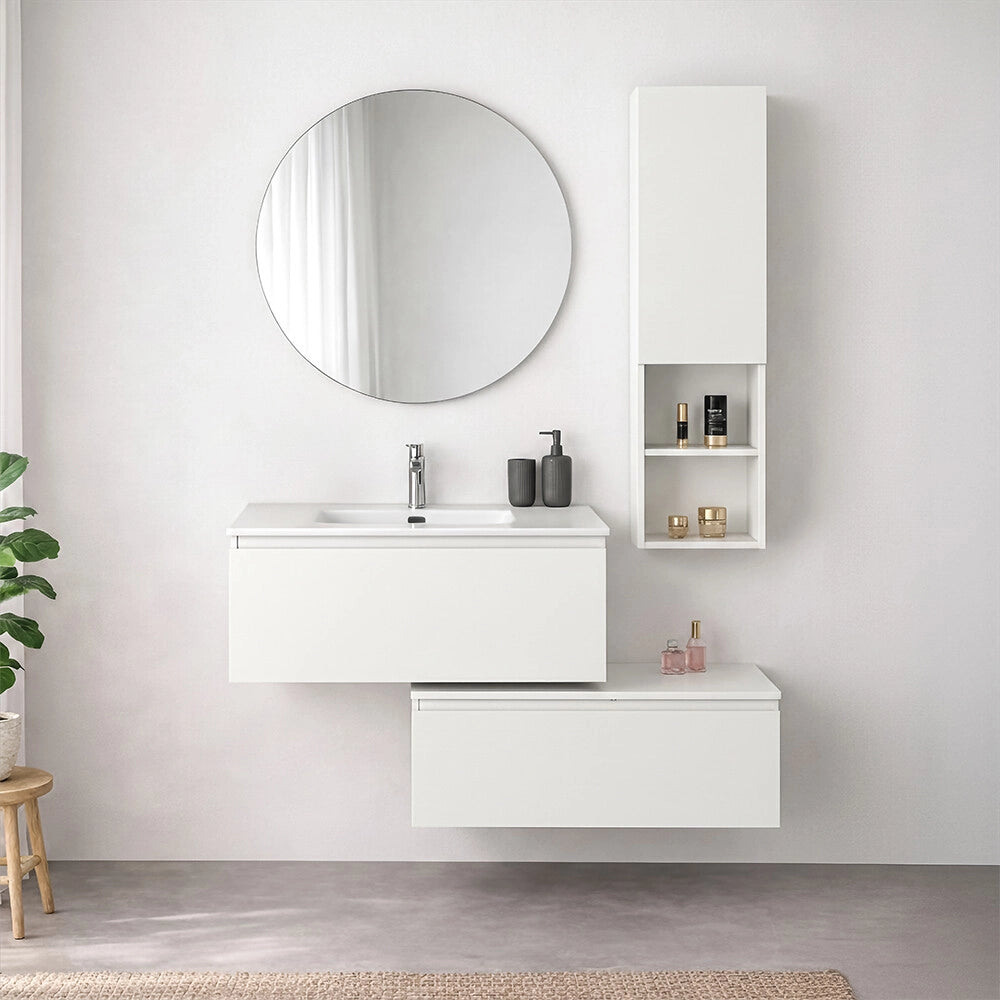 Mobile bagno sospeso 90 cm bianco con lavabo integrato e cassetto Nuvola