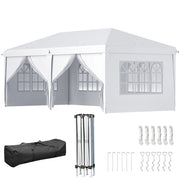 Gazebo 6x3 m Pieghevole da Giardino a 6 Pareti in Acciaio e tessuto Oxford con Funi e Picchetti, Bianco