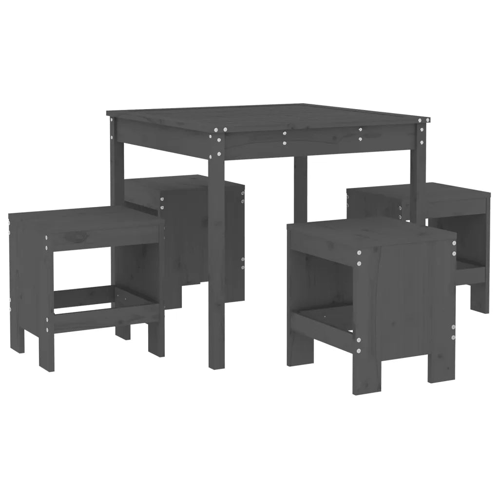 Set da Pranzo per Giardino 5pz Grigio in Legno Massello di Pino 3157711