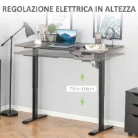 Scrivania Sollevabile a 4 Altezze con Regolazione Elettrica, Sistema Anticollisione, 140x70x72-116cm, Metallo Nero e Teak