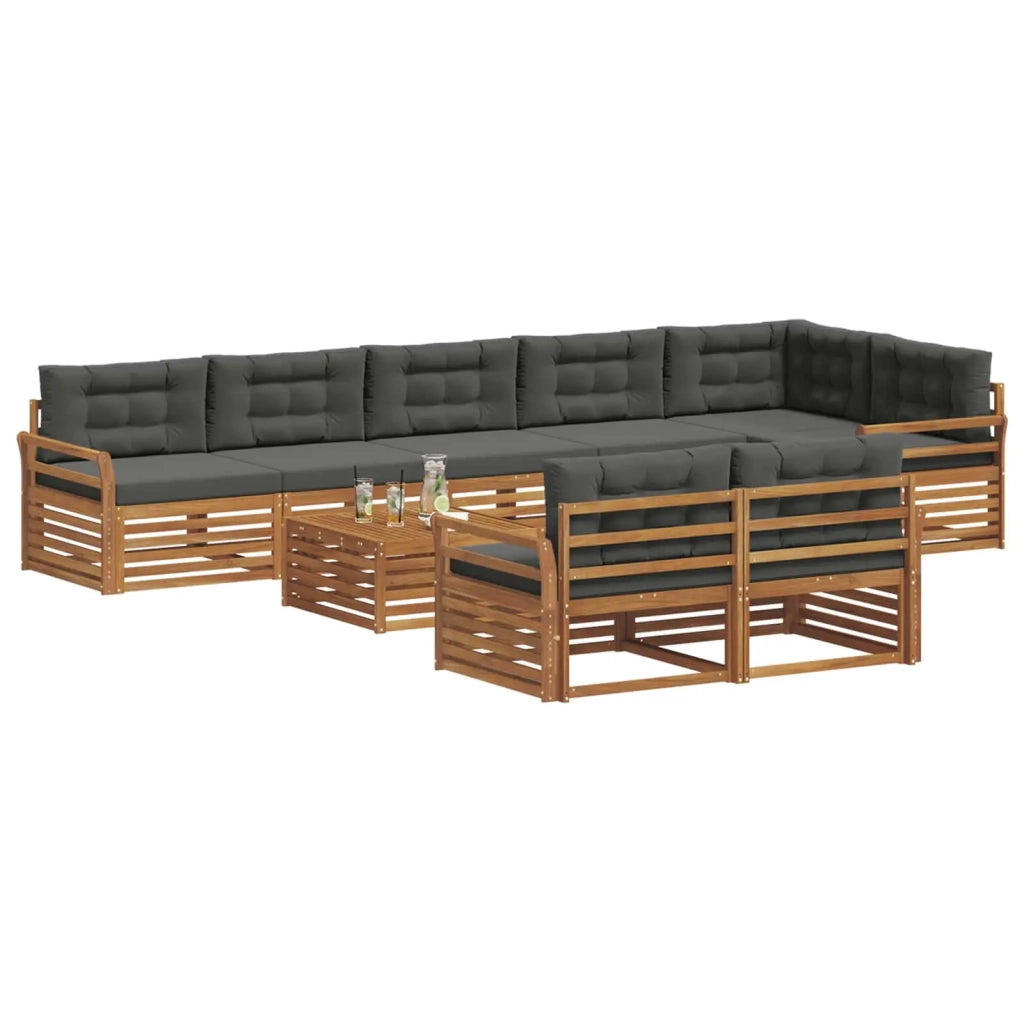 Set di divani da esterno con cuscino 9 pcs Naturale e Antracite
