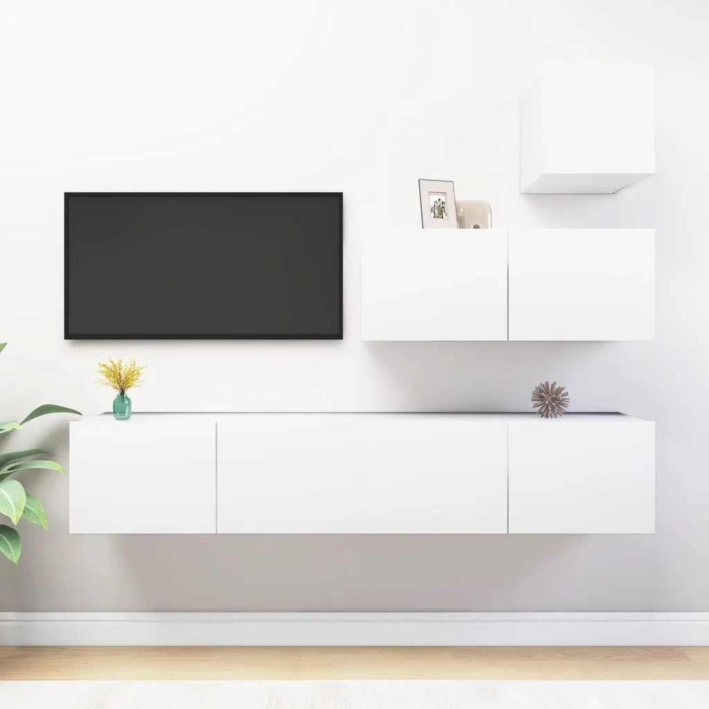 Set Mobili Porta TV 4 pz | Armadietto TV | Mobile Porta TV Bianco in Legno Multistrato
