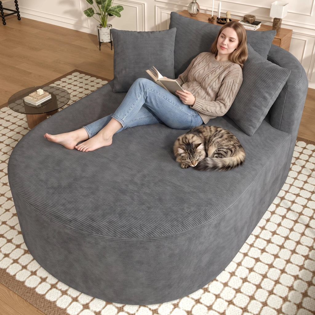 Poltrona relax ovale con seduta profonda e design compatto in velluto a coste - grigio