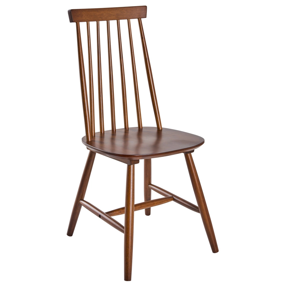 Set di 2 sedie da pranzo in legno di gomma marrone con schienale a doghe, sedie da cucina in stile rustico