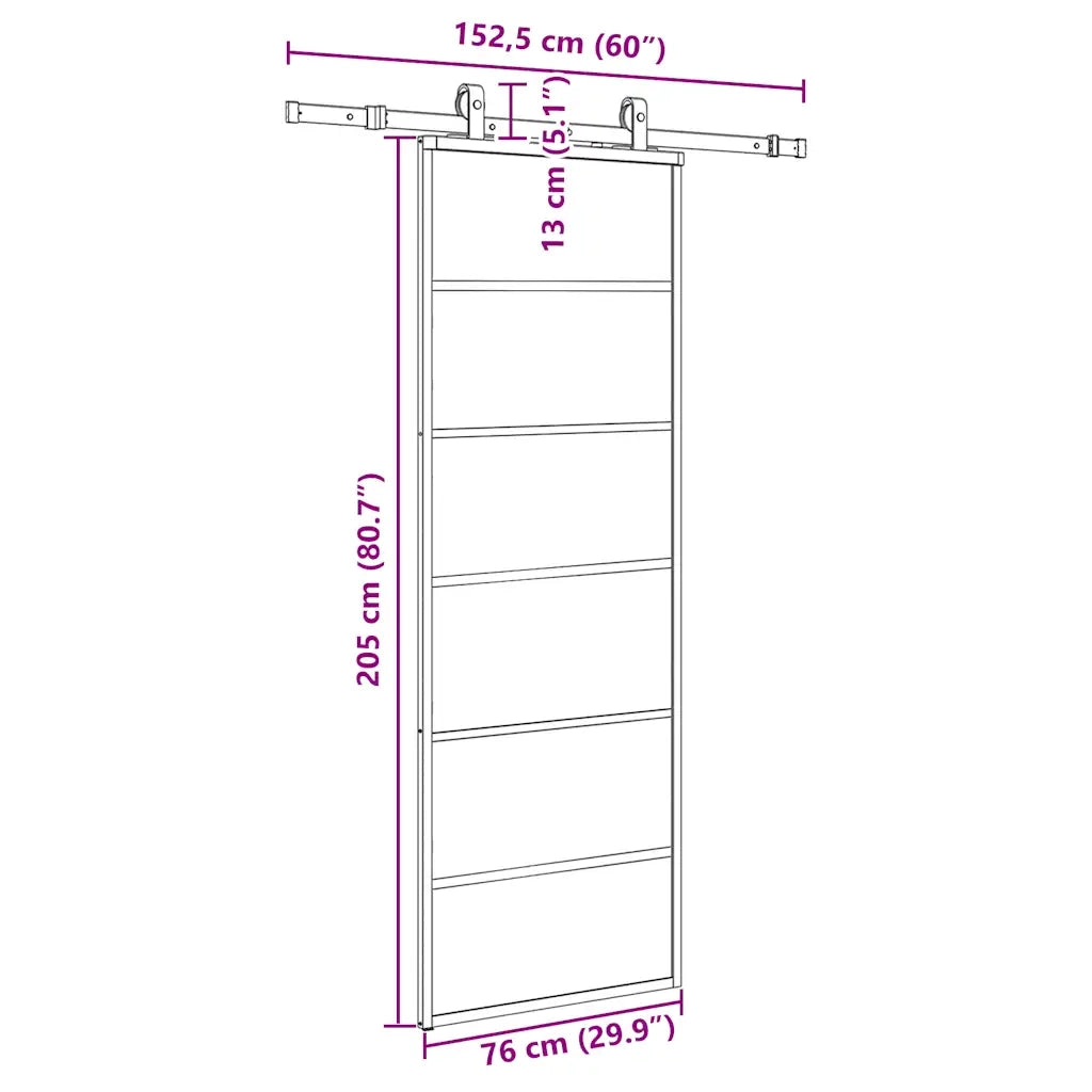 Porta Scorrevole con Ferramenta Nera 76x205 cm in Vetro ESG 3375903