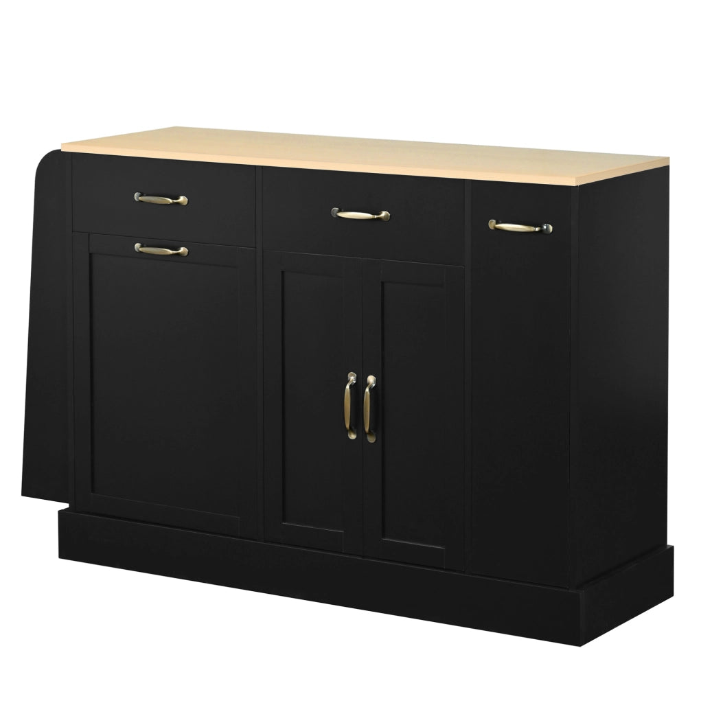 Credenza 133.5x40x86 cm con vano per bidone; ripiani organizzati in MDF nero
