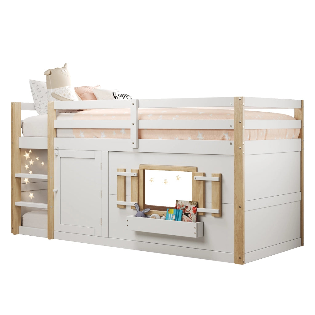 Letto a castello in legno massiccio 90x200 cm, bianco, con rete a doghe, senza materasso