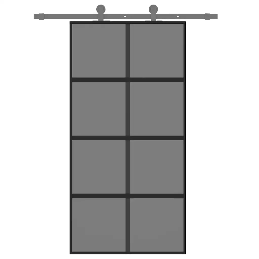 Porta Scorrevole Nera 102,5x205 cm Vetro Temperato e Alluminio 155227
