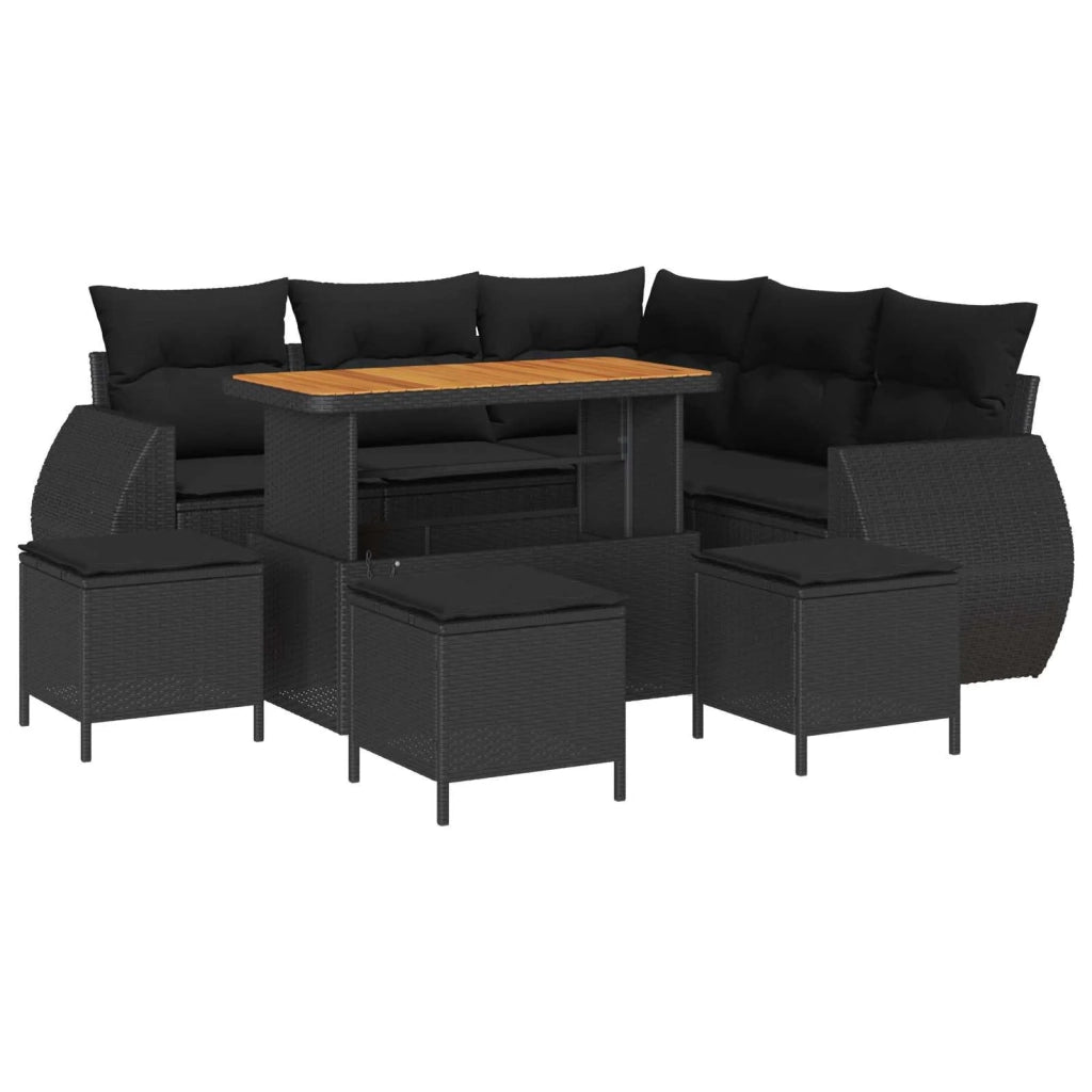 Set Divano da Giardino con cuscino 9 pcs Nero polyrattan