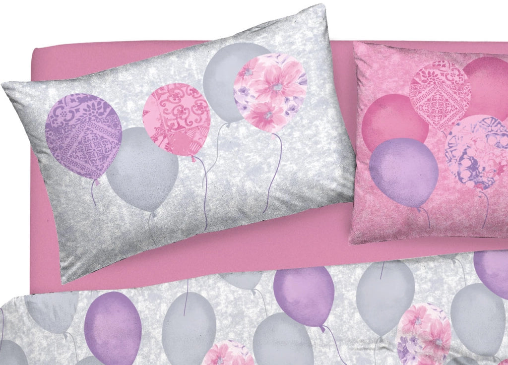 Copripiumino Sacco Piumone Pensieri Delicati Cotone Disegno Palloncini - Matrimoniale - Rosa