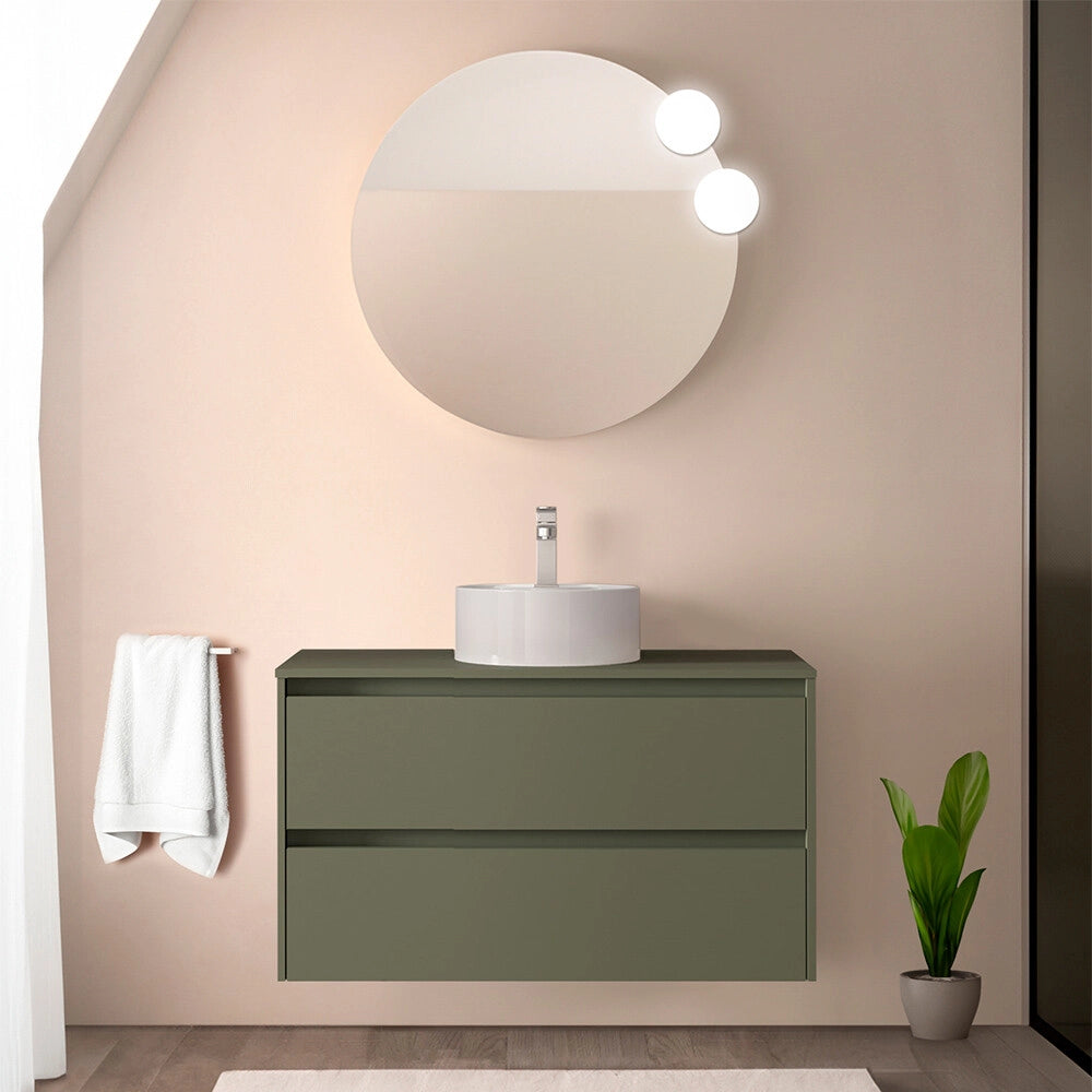 Mobile bagno sospeso 90 cm verde satinato con top per lavabo da appoggio Gaya