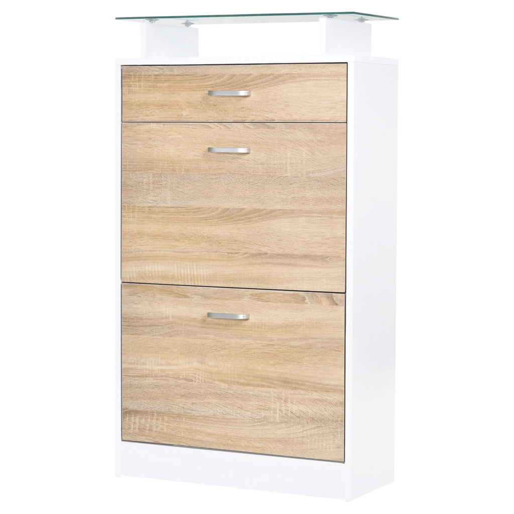 Armadio per Scarpe ¨C zephmum ¨C Legno Quercia Bianco 2 Ante 2 Compartimenti