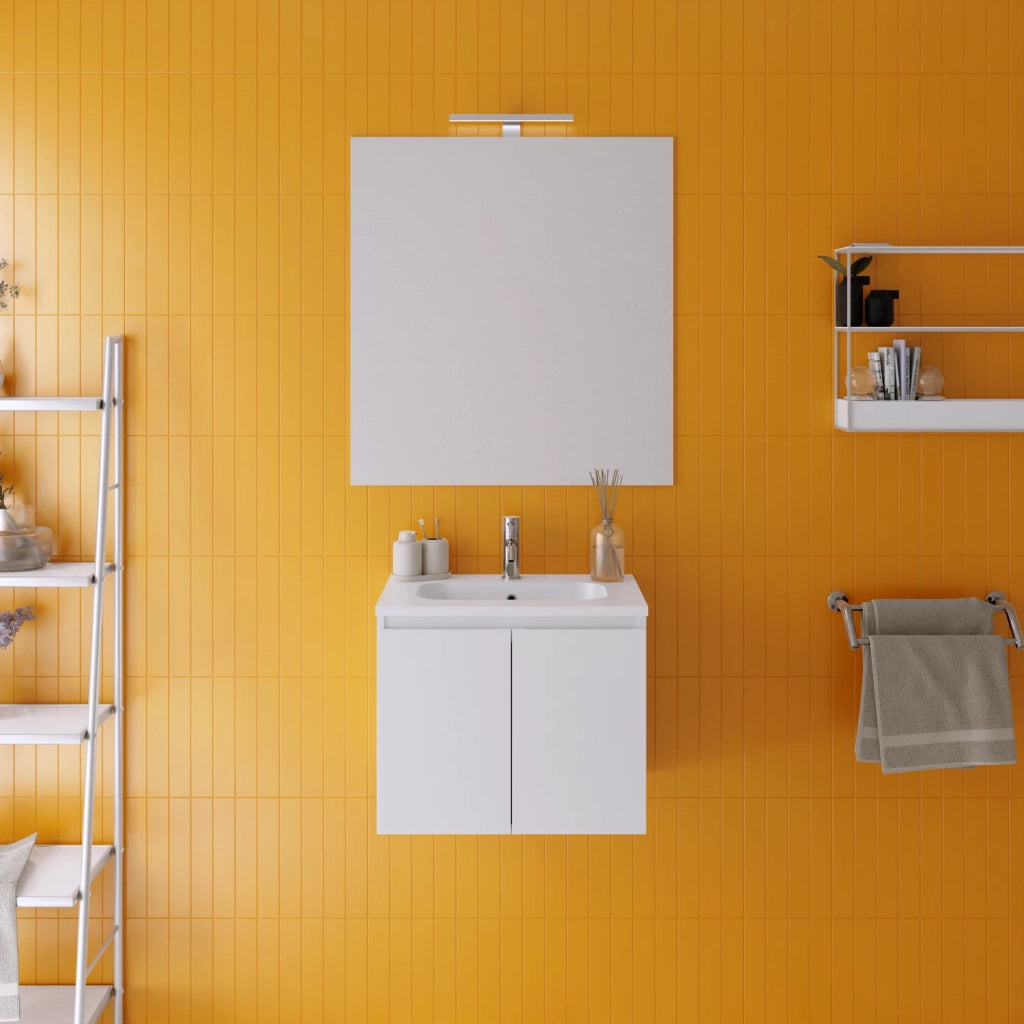Mobile da bagno sospeso 60cm bianco lucido con lavabo e specchio | Rata