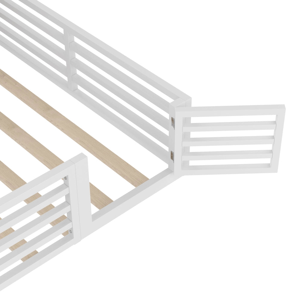 Letto daybed 140x200 cm con sponde di sicurezza; vani laterali e LED; MDF e metallo; bianco