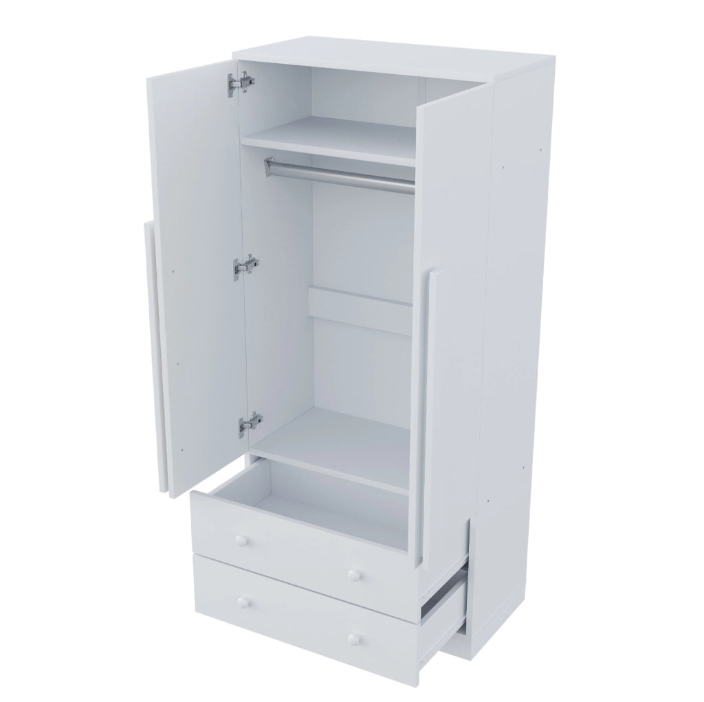 Armadio con doppia anta 70x40x170 cm; con 2 cassetti; bianco