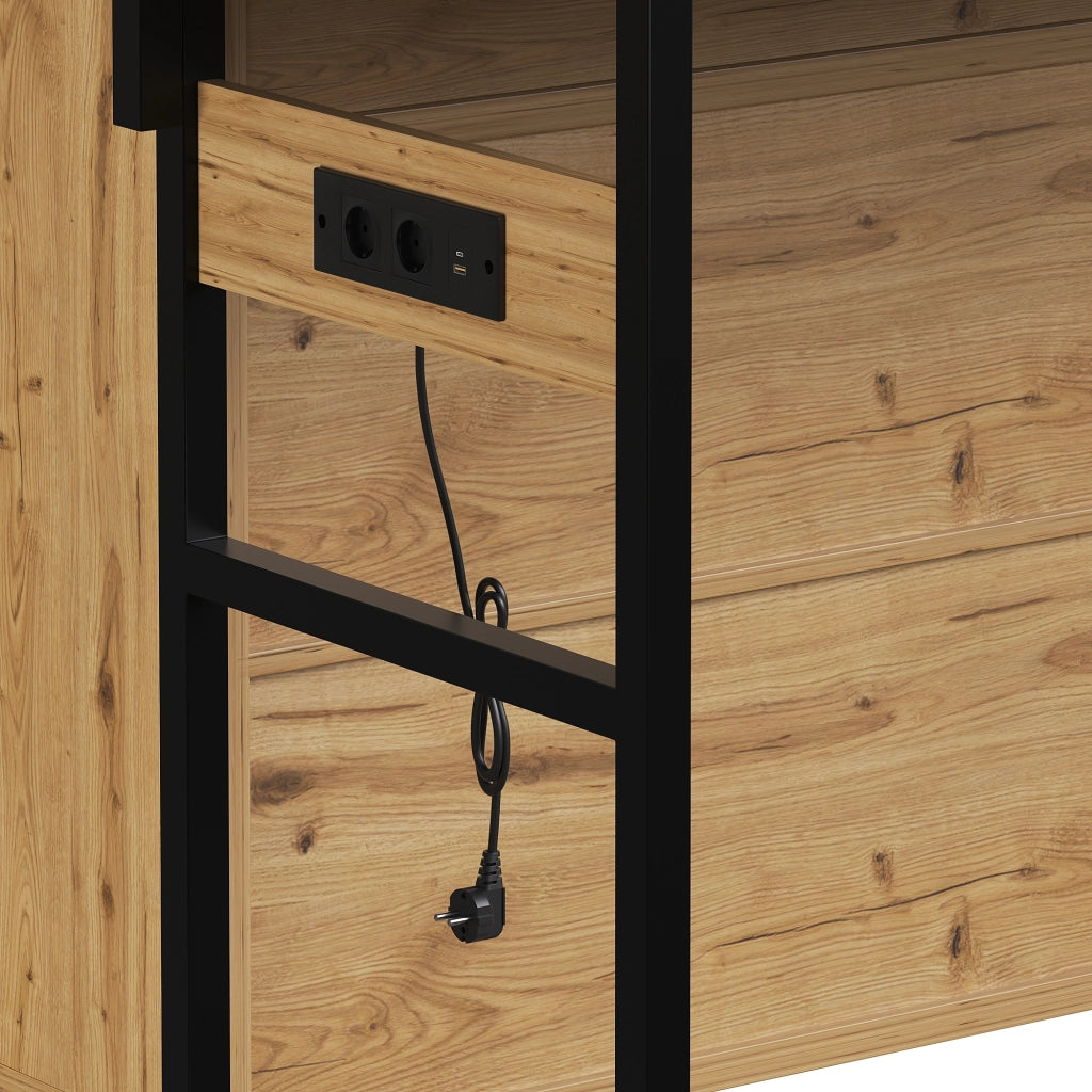 ARMADIO CUCINA 107x62x183 cm Legno e metallo, con prese e USB