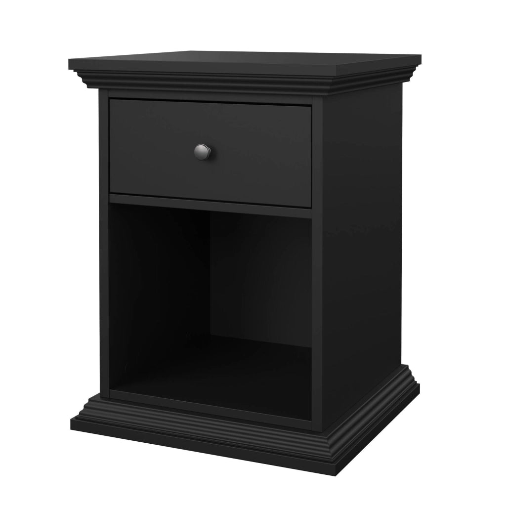 Comodino Pascal, Comò basso, Tavolino da notte, Mensola da letto, 48x43 h63 cm, Nero