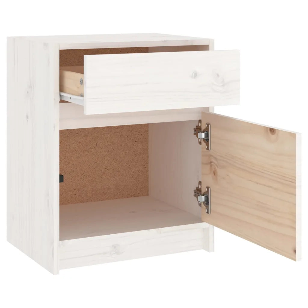 Comodino Bianco 40x31x50 cm in Legno Massello di Pino 808125