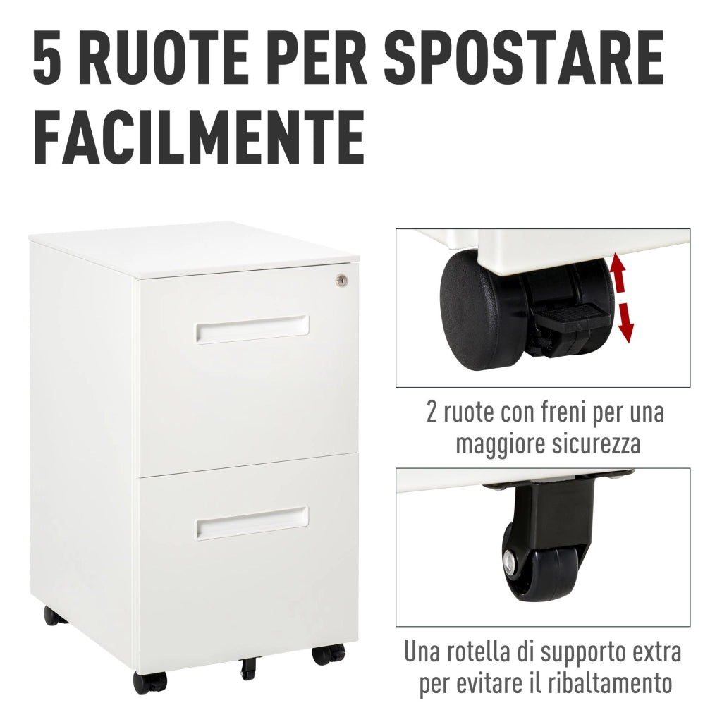 Cassettiera Schedario 2 Cassetti da Ufficio 39x48x67 cm in Acciaio Bianco