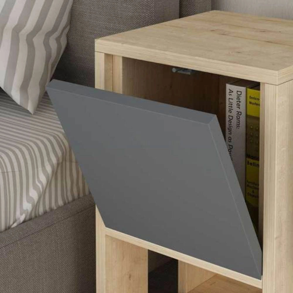 Comodino 1 Anta 30x30x55 cm in MDF Ema Rovere Antracite
