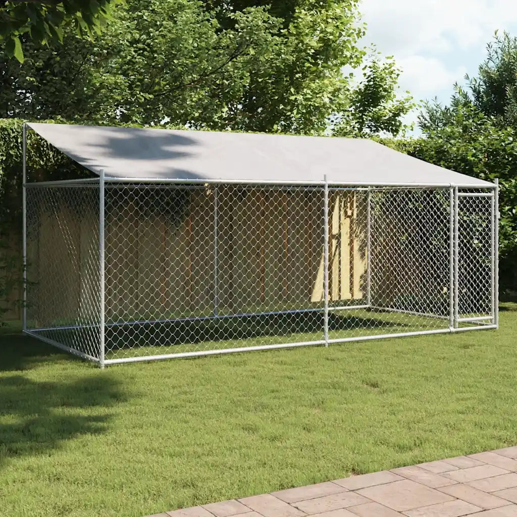 Gabbia Cani con Tetto e Porta Grigia 4x2x2 m in Acciaio Zincatocod mxl 110867