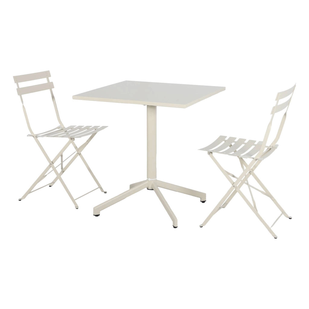 Set tavolo da giardino pieghevole in metallo con 2 sedie, beige