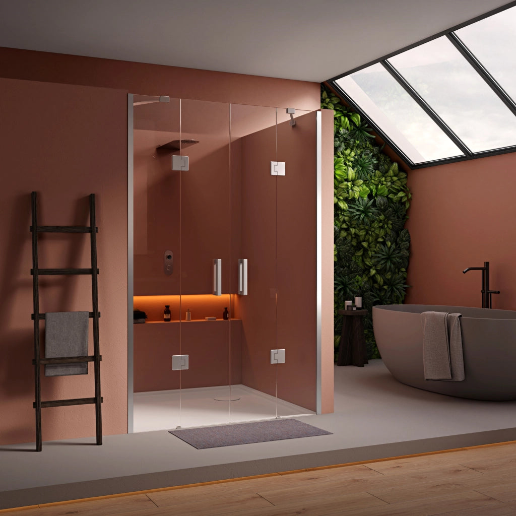 Box doccia 130 cm due ante doppio battente saloon per nicchia H200 cm cristallo trasparente 6mm UGO Cromato