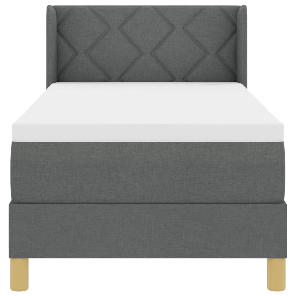 Letto box spring e materasso grigio scuro 80x200 cm in tessuto