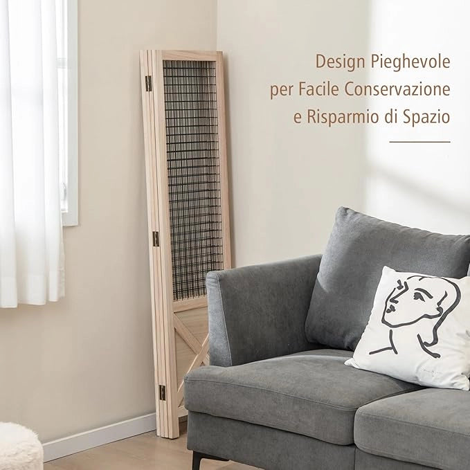 Paravento a 4 Pannelli, Separé Divisorio Interno Pieghevole, Pannelli Divisori a Griglia in Legno per Casa, Ufficio, Fiera dell'Artigianato, Vendita al Dettaglio, Eventi