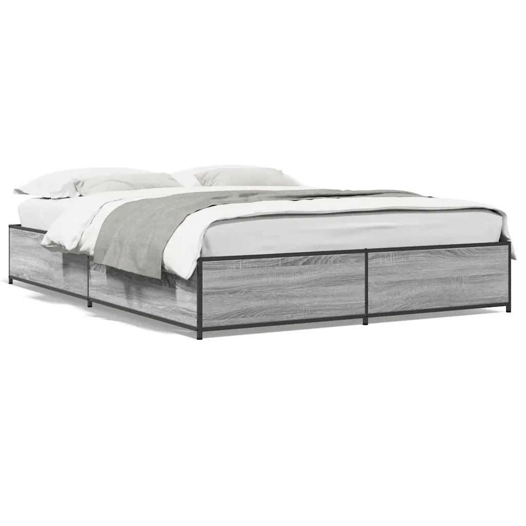 Letto matrimoniale | Letto per adulti | Giroletto Grigio Sonoma 150x200 cm in Legno Multistrato Metallo