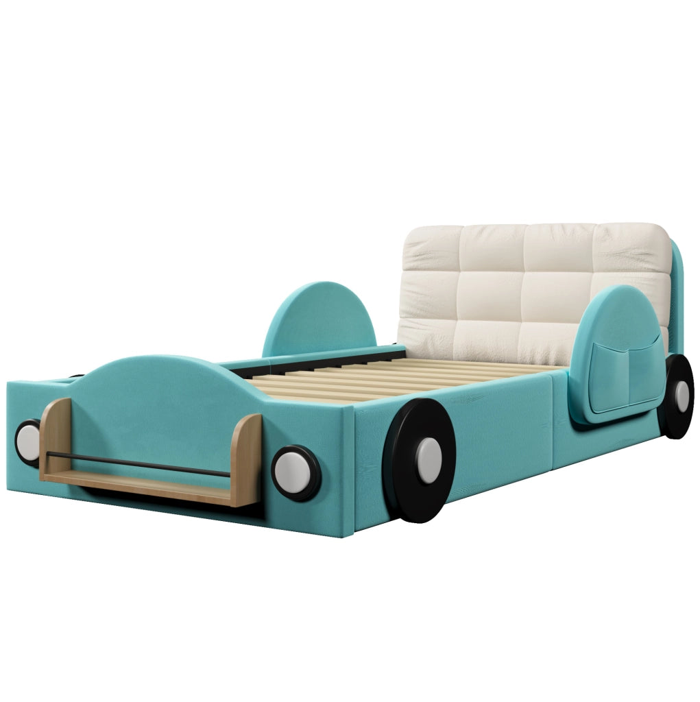 Letto imbottito blu 90x200 cm con contenitore idraulico