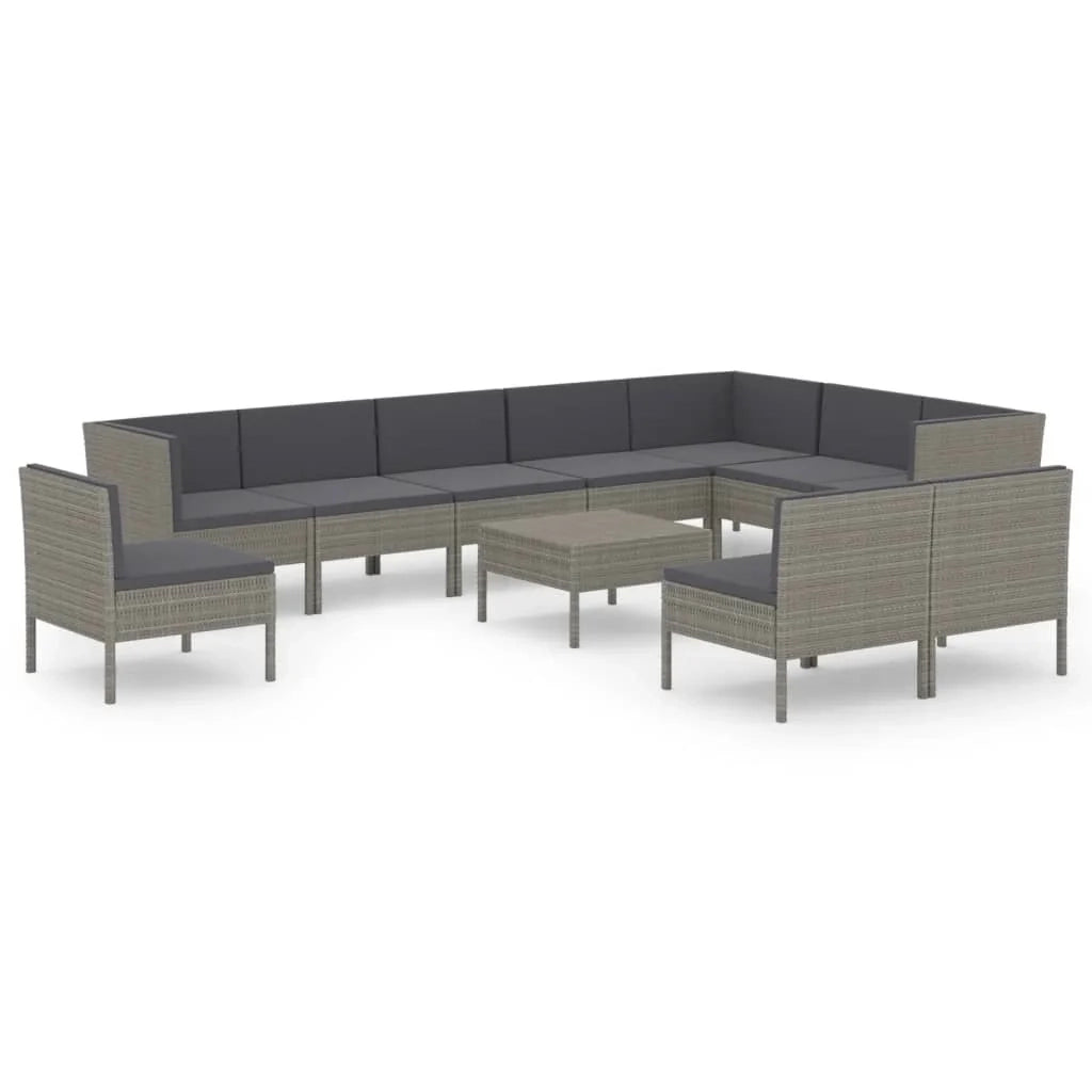 Set di mobili da giardino mobili da esterno 11 pezzi con cuscini resina intrecciata grigia 02_0015408