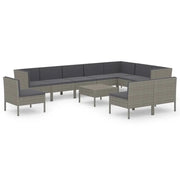 Set di mobili da giardino mobili da esterno 11 pezzi con cuscini resina intrecciata grigia 02_0015408