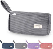Etui estetico, contenitore di corduroy, grande contenitore a 2 compartimenti, contenitore con grande capacità, lavabile contenitore per scuola e ufficio (grigio cemento)